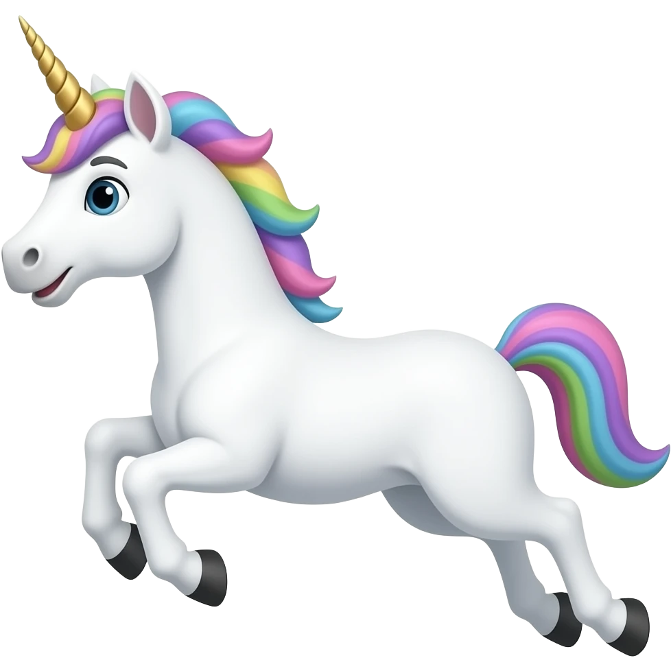 Cartoon white unicorn like a horse jumping emoji