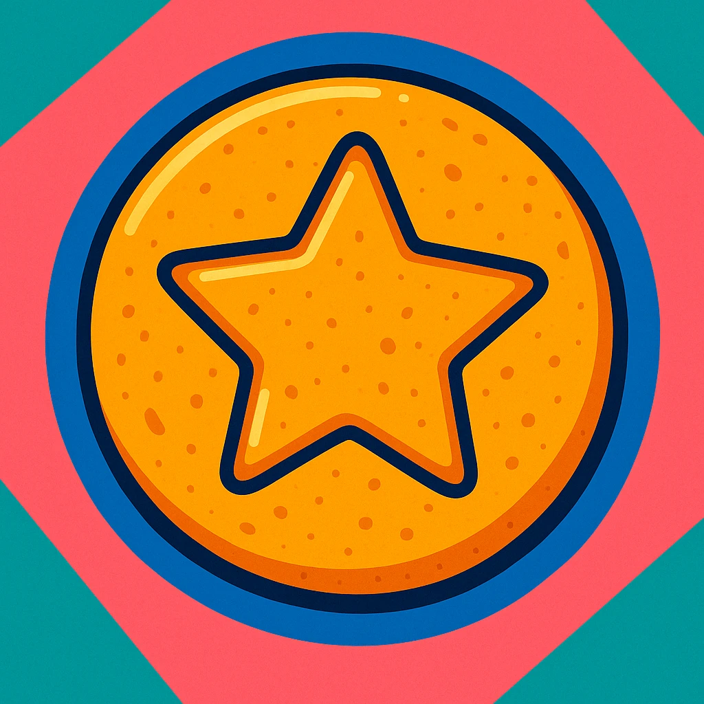 dalgona candy with star shape, vibrant toon style, inspired by Squid Game emoji