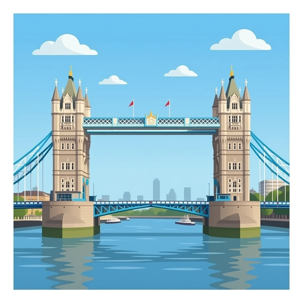 Tower Bridge, isolated, centered, no background, no river, no skyline, no cars, no scenery, no text, blue suspension details, stone towers, clear iconic London look emoji