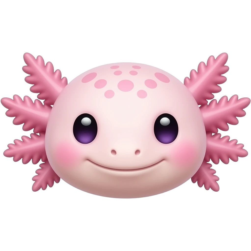 Cute pink axolotl face emoji, smart and friendly, soft pastel colors, 3D emoji style, transparent background emoji