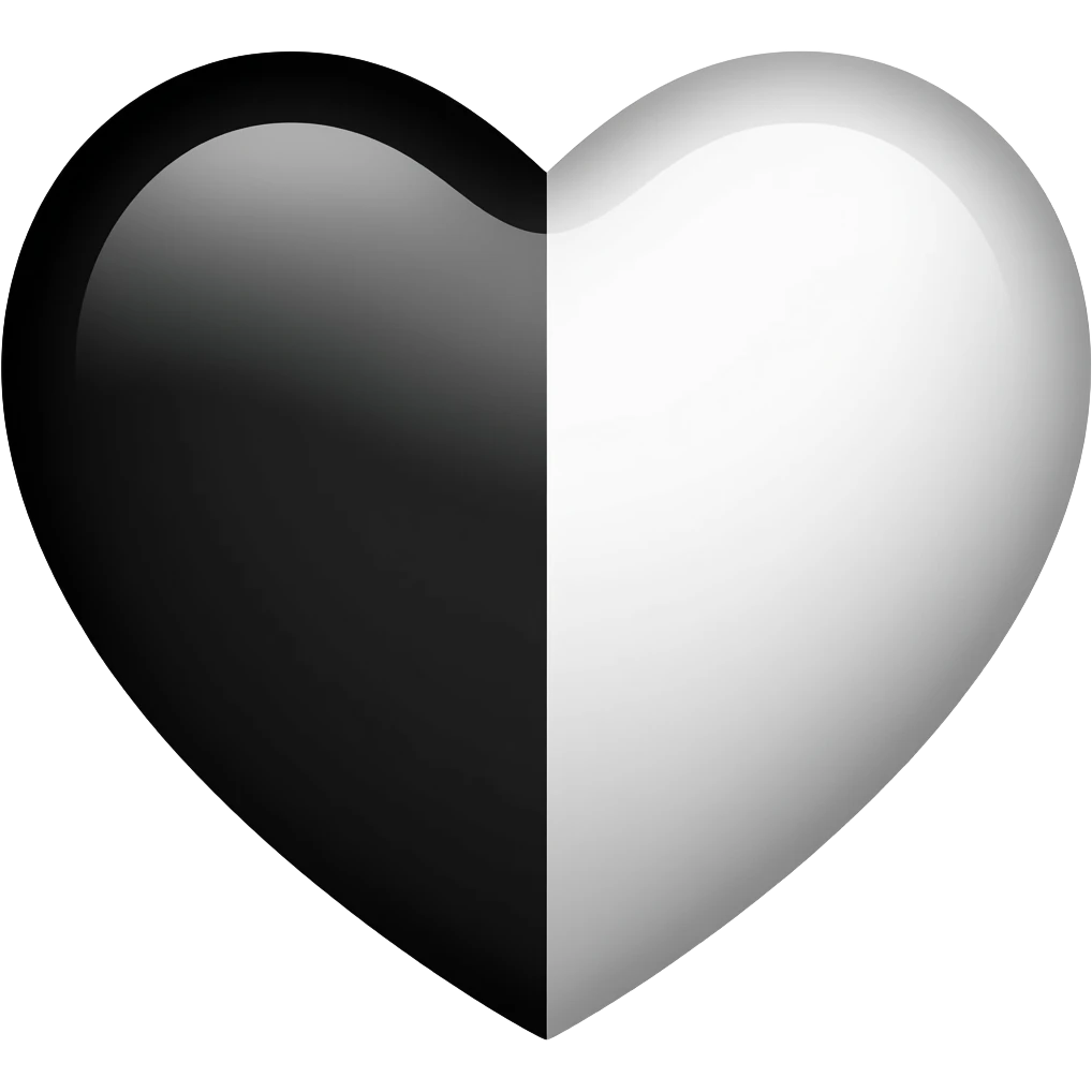 Half black heart with half white heart  emoji emoji