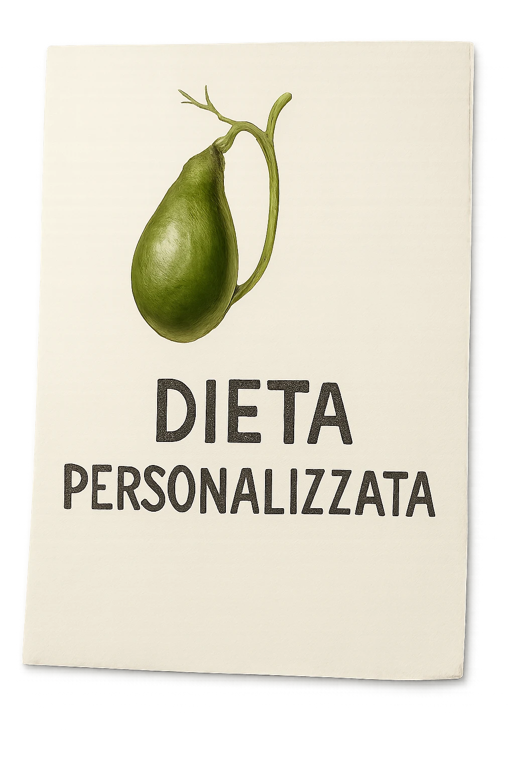 FOGLIO DI CARTA CON LA SCRITTA "DIETA PERSONALIZZATA" E UNA CISTIFELLEA DISEGNATA SOPRA, iperrealistico 4k emoji