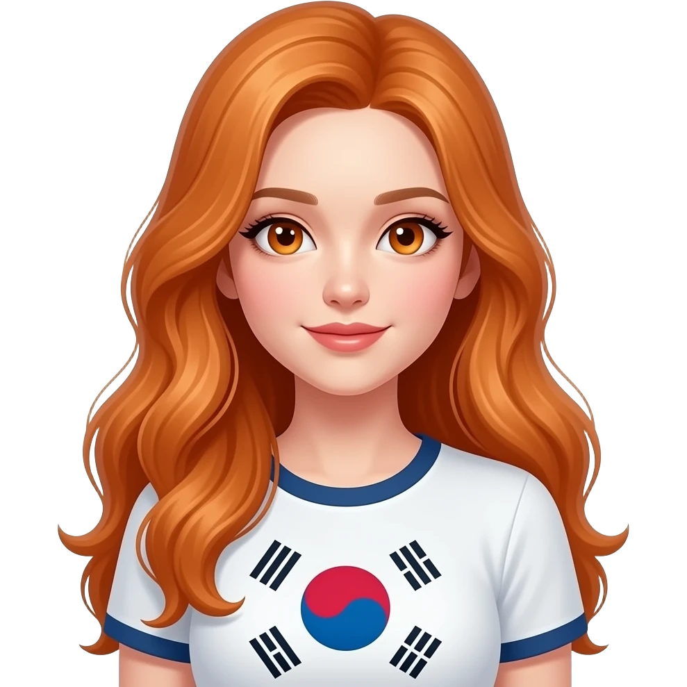 sexy girl with long ginger hair and ginger eyes a top with LOVE KOREA written on it emoji