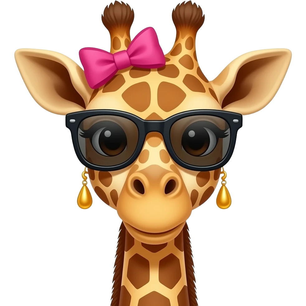 giraffe with hairbow and sunglassess and earrings, just face, front view emoji