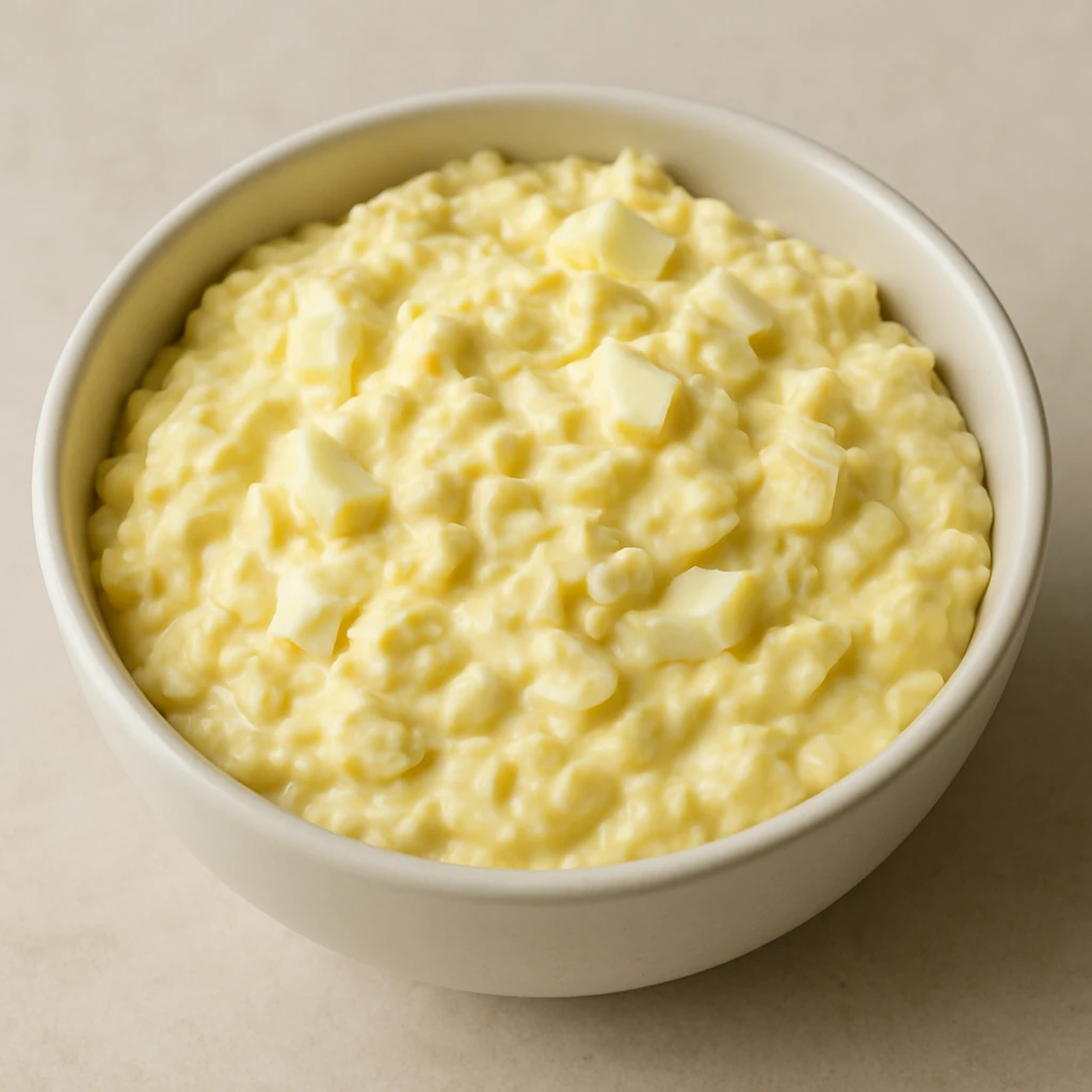 egg salad in a bowl, creamy texture, visible egg pieces, simple background emoji