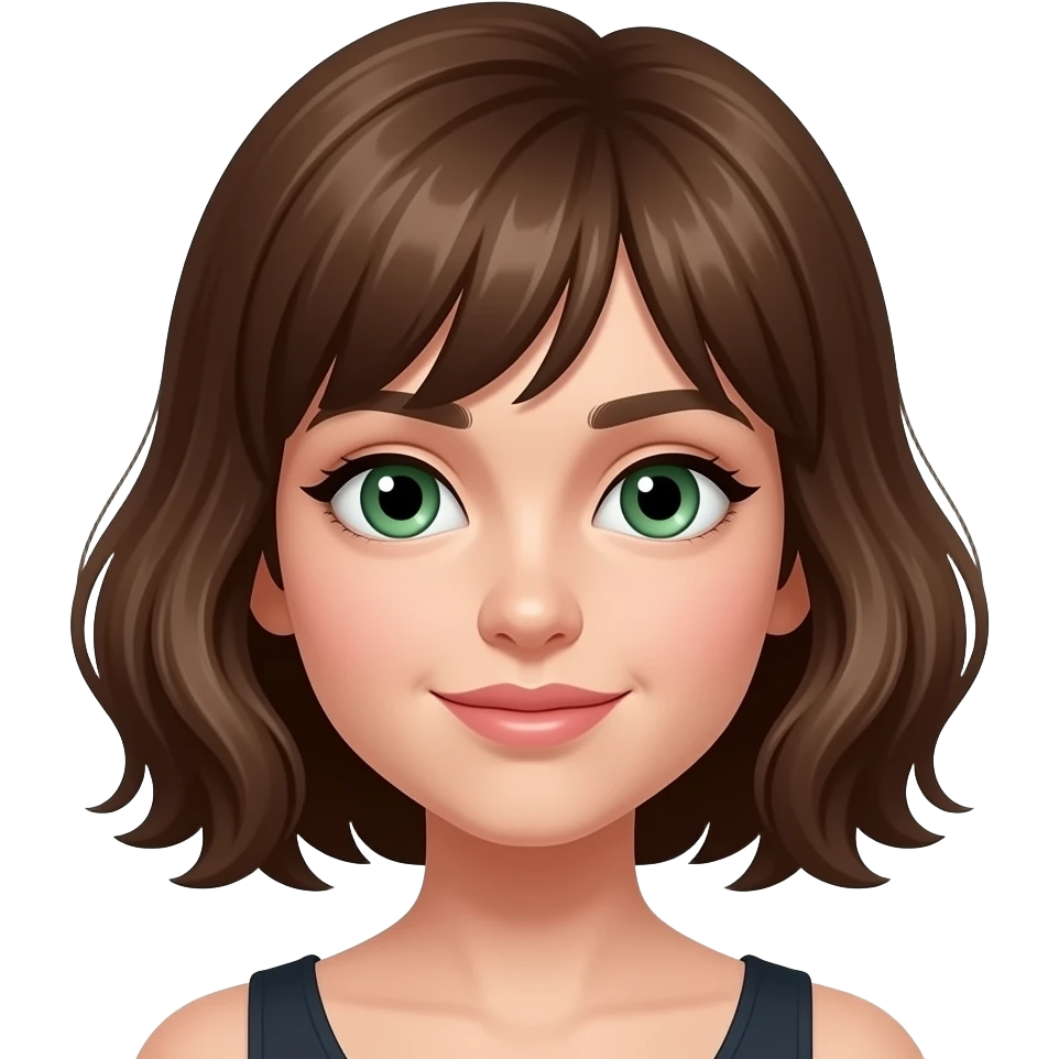 Emoji  girl with brown hair and green eyes and a blowout styled hair emoji
