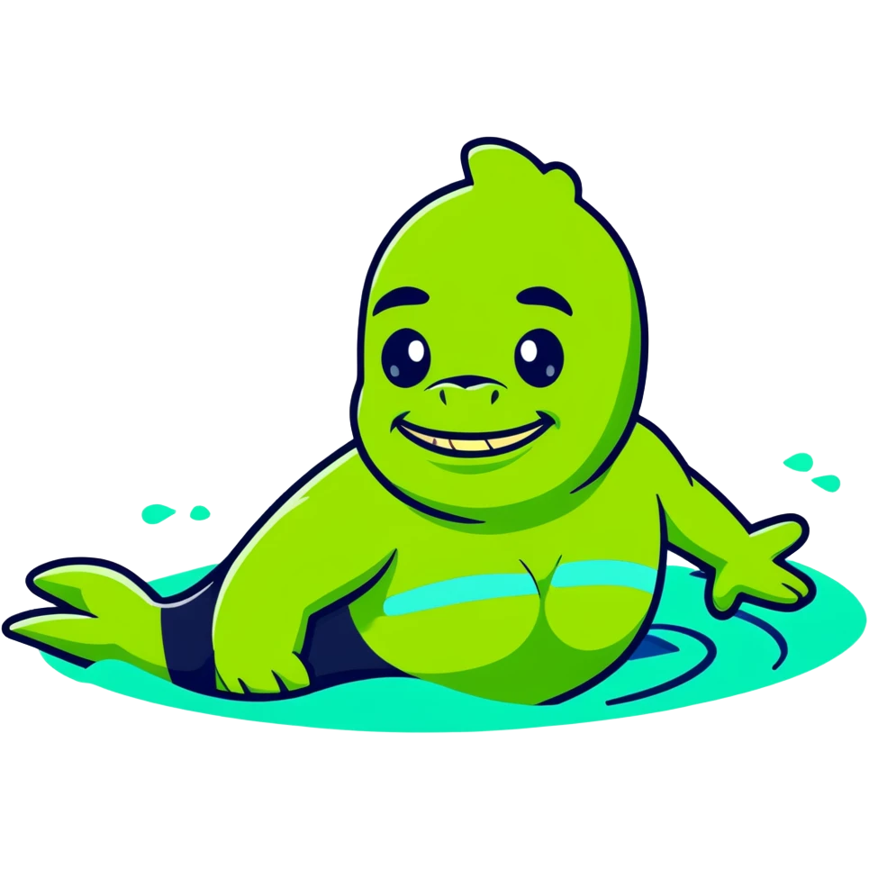 Green Shrekodil (mix of Shrek and crocodile) swimming breaststroke in a puddle emoji