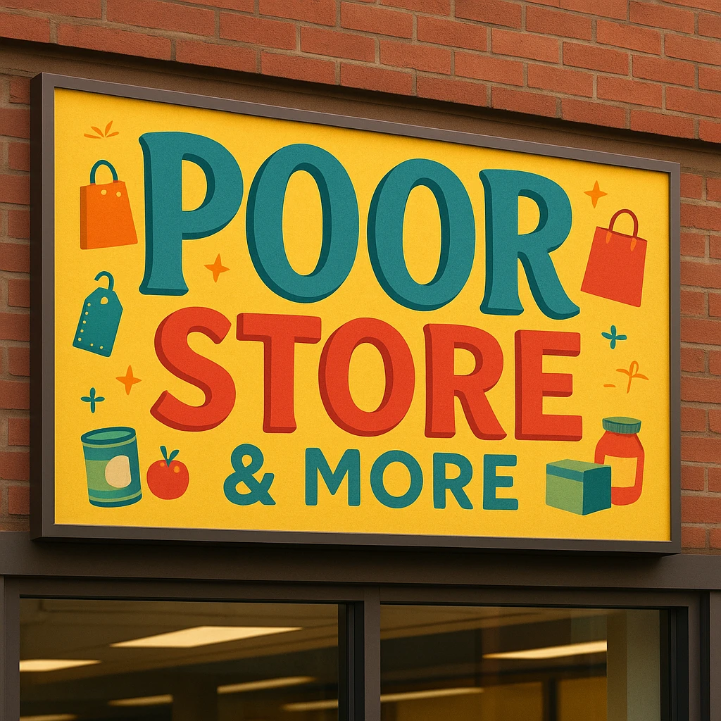 Convince store named Poor Store & More emoji