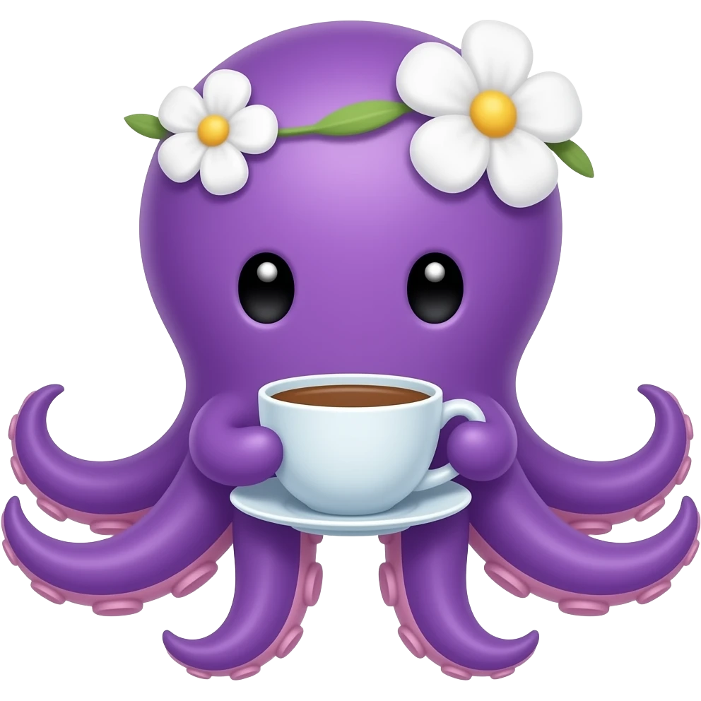 cute purple Octopus with a white flower Teacup emoji