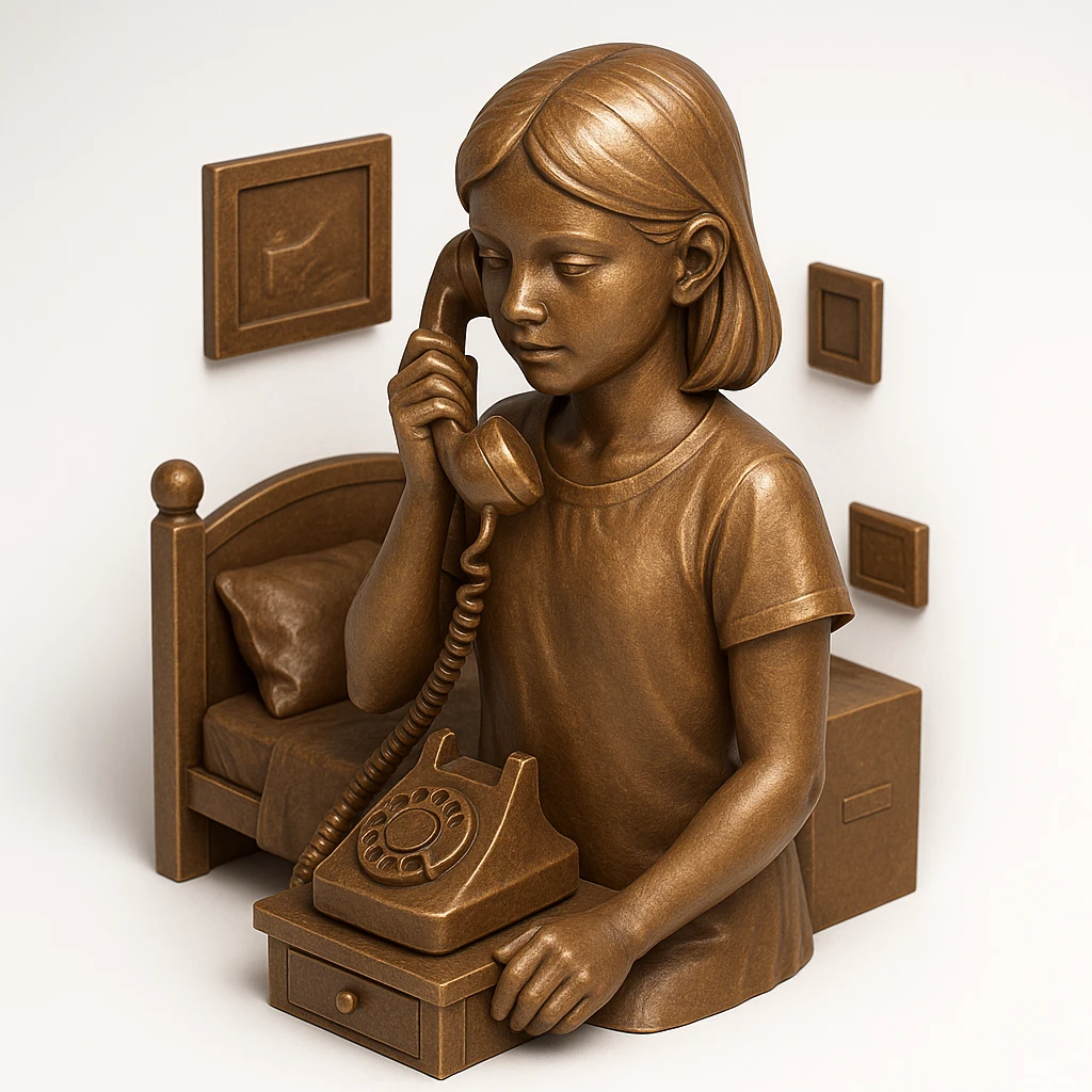 girl talking on telephone in her room emoji