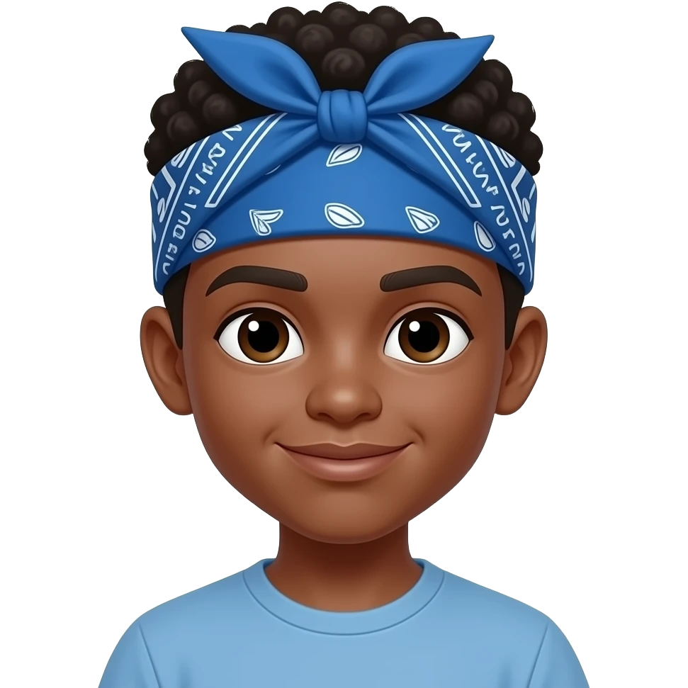 Black boy with blue print bandana tied around his head emoji