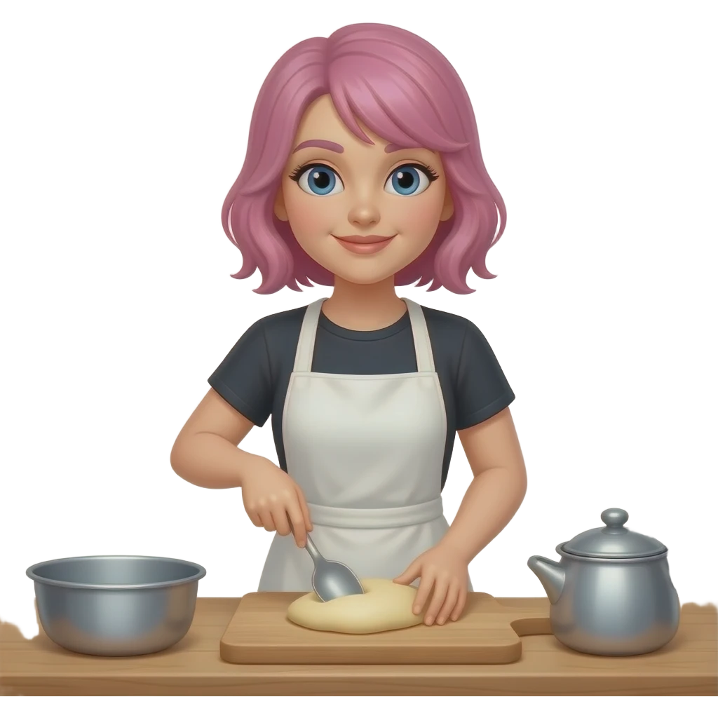 Woman with pink hair and blue eyes making pizza emoji