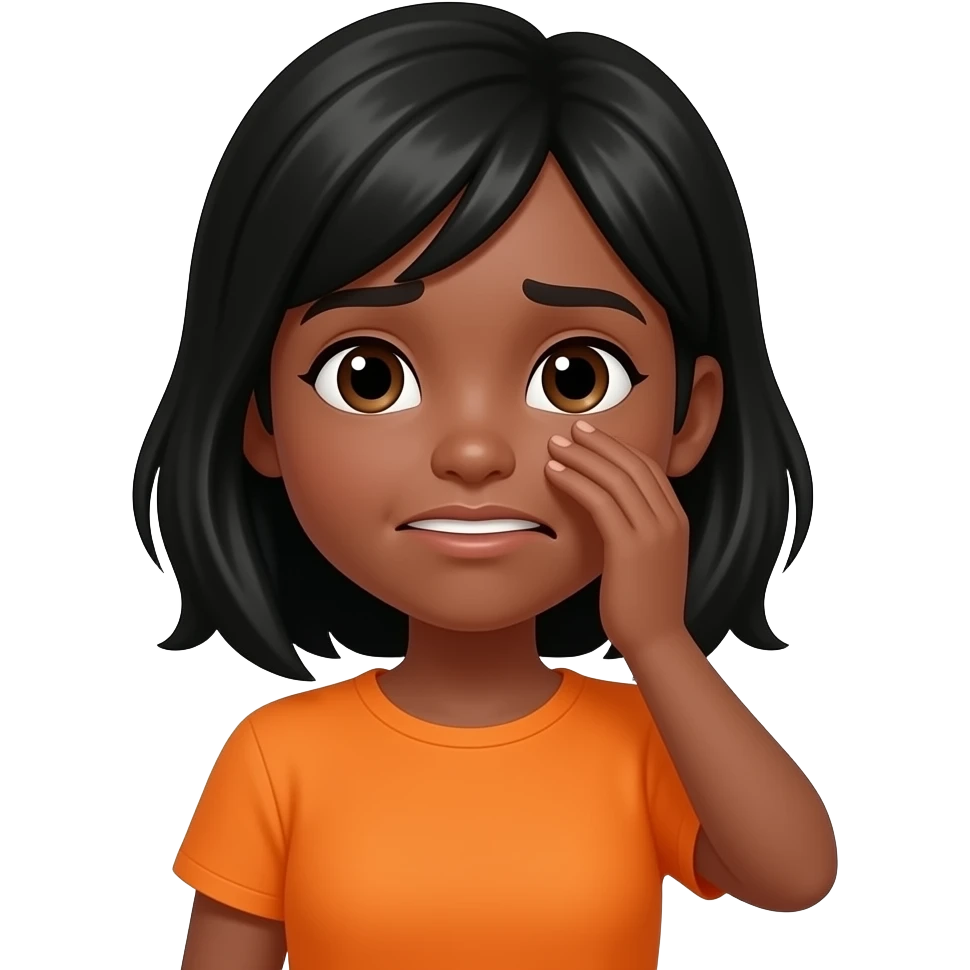 facepalming emoji with brown skin, black hair, orange shirt girl emoji