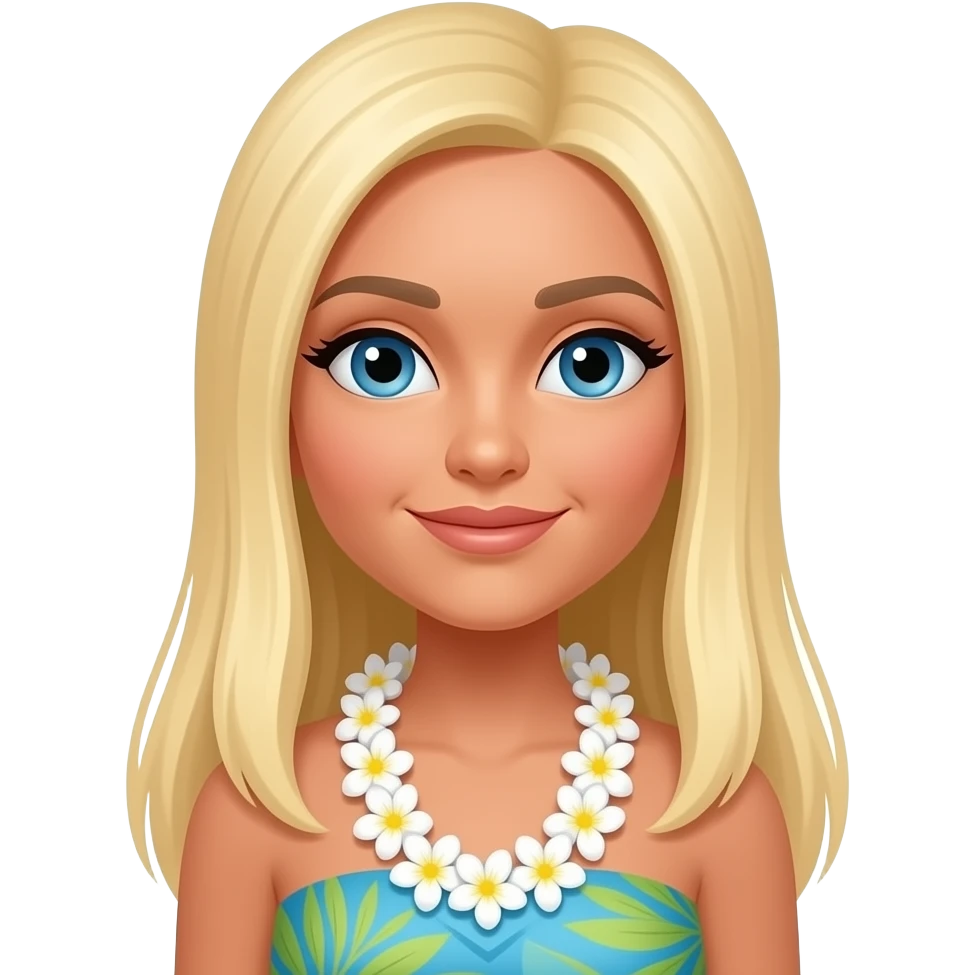 Hawaiian hula dancer with straight blonde hair and blue eyes emoji