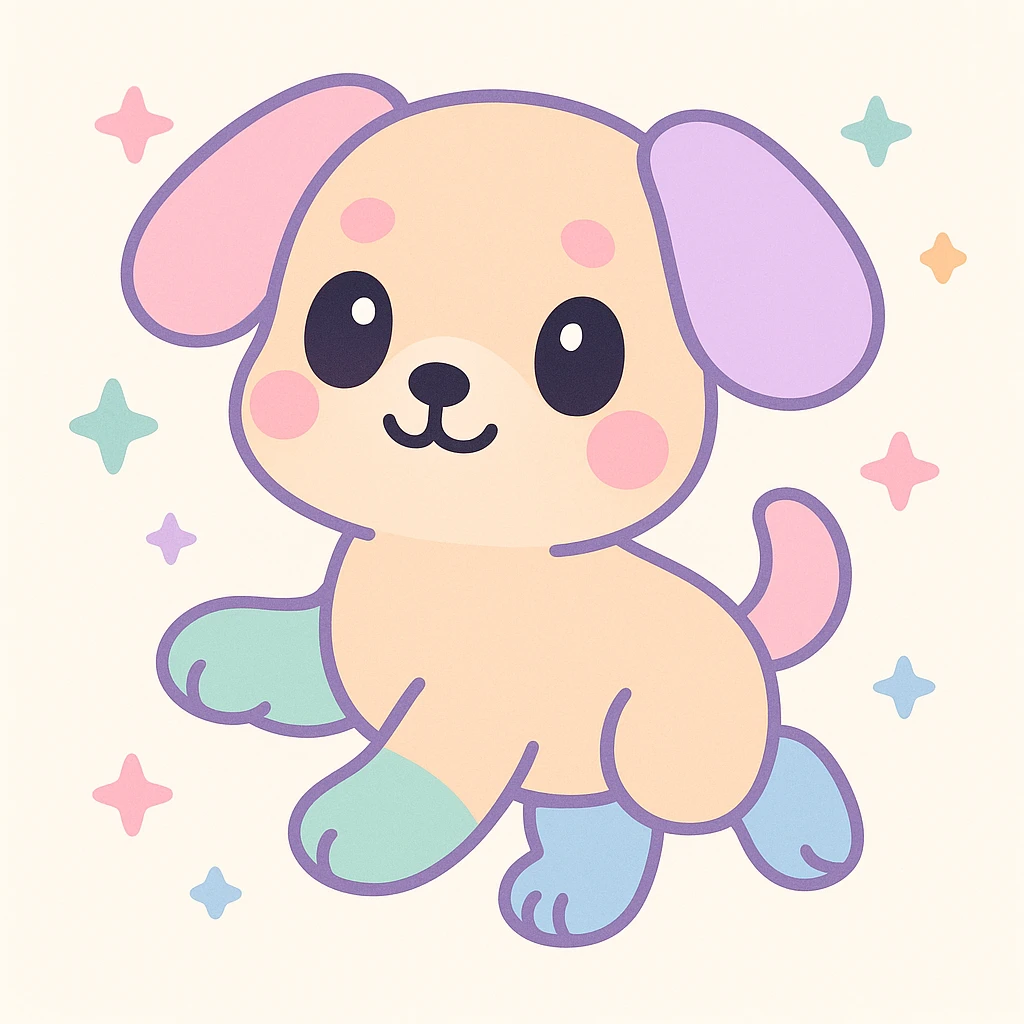 cachorro brincando, estilo delicado e colorido de Hikaru Kotz, traços suaves, cores vibrantes, expressão divertida, detalhes artísticos, fundo claro emoji