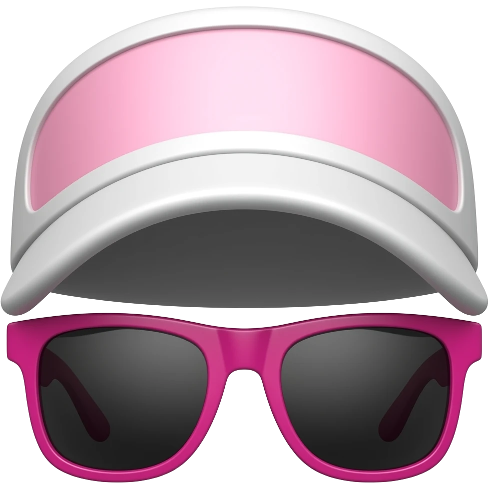 Pink visor sunglasses only, bright pink frame, black lenses, cute 3D emoji style, transparent background, front view, isolated emoji
