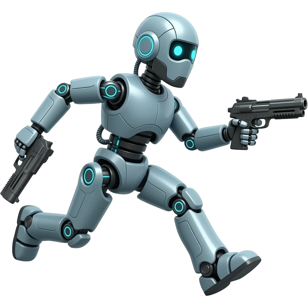 Simply scifi chasing robot with guns emoji