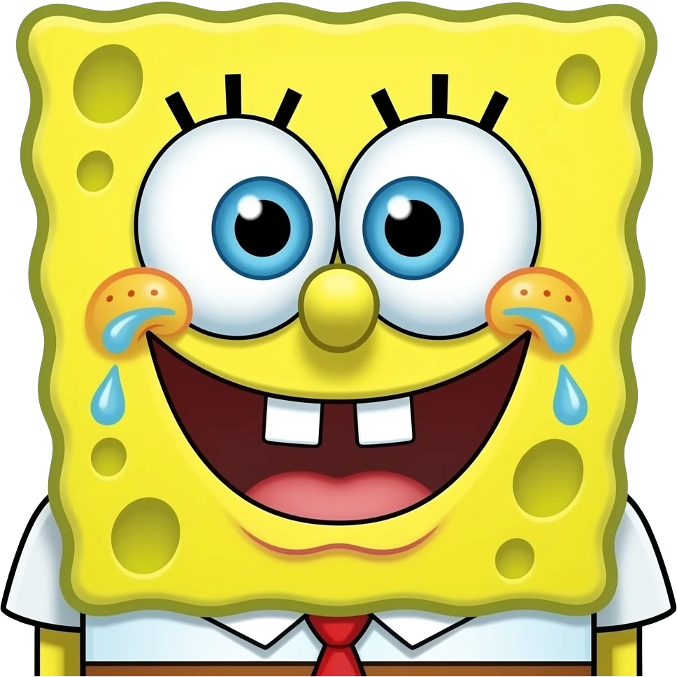 Spongebob as a emoji doing the crying of laughter face emoji