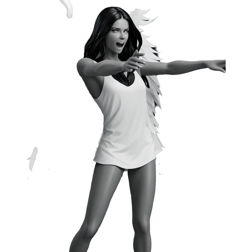 monochrome girl with wings emoji