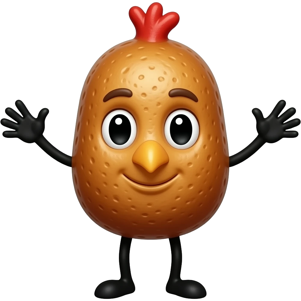 Cartoon style chicken nugget with stick figure arms and legs emoji