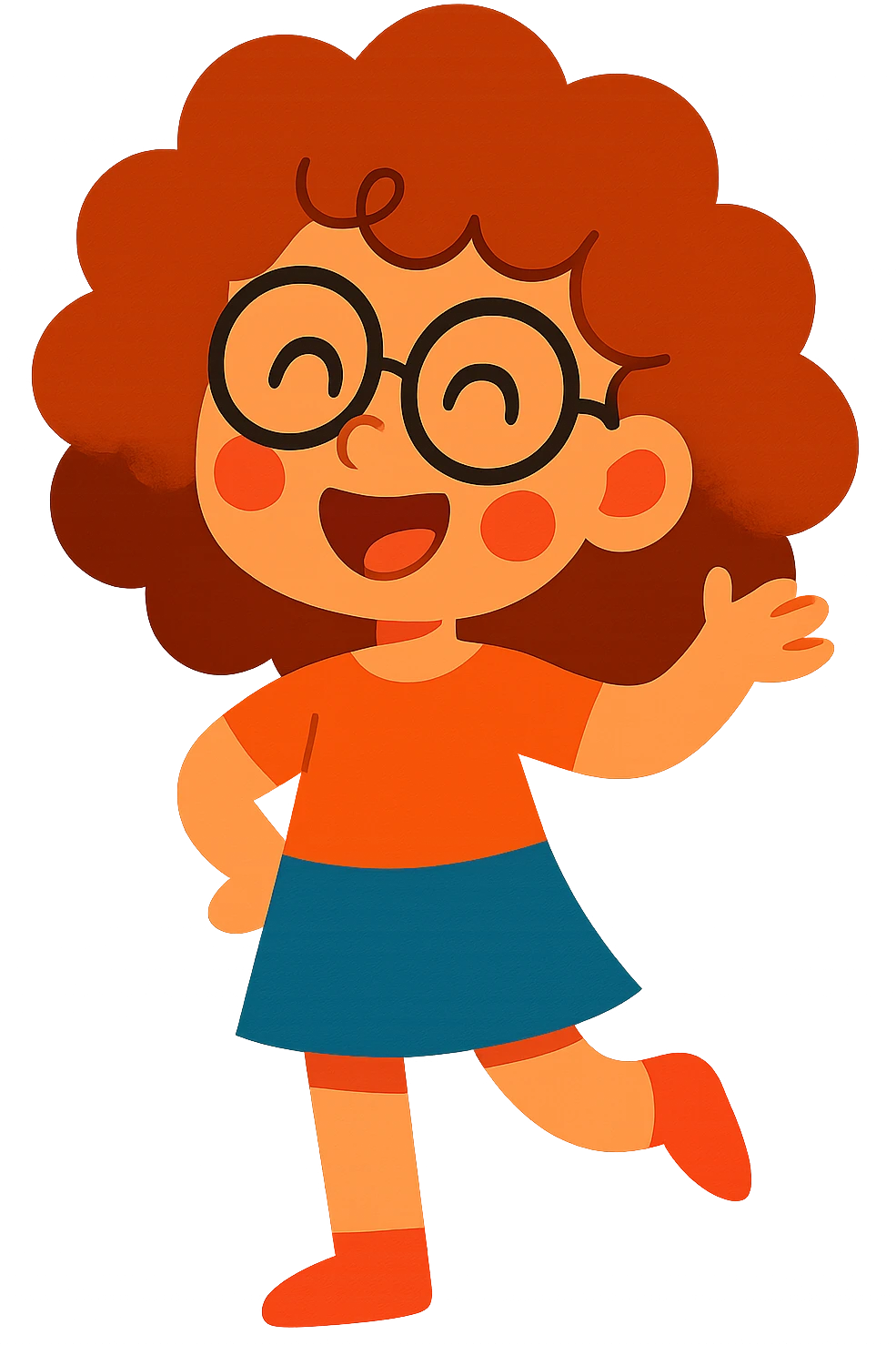 A cheerful curly-haired girl with glasses emoji