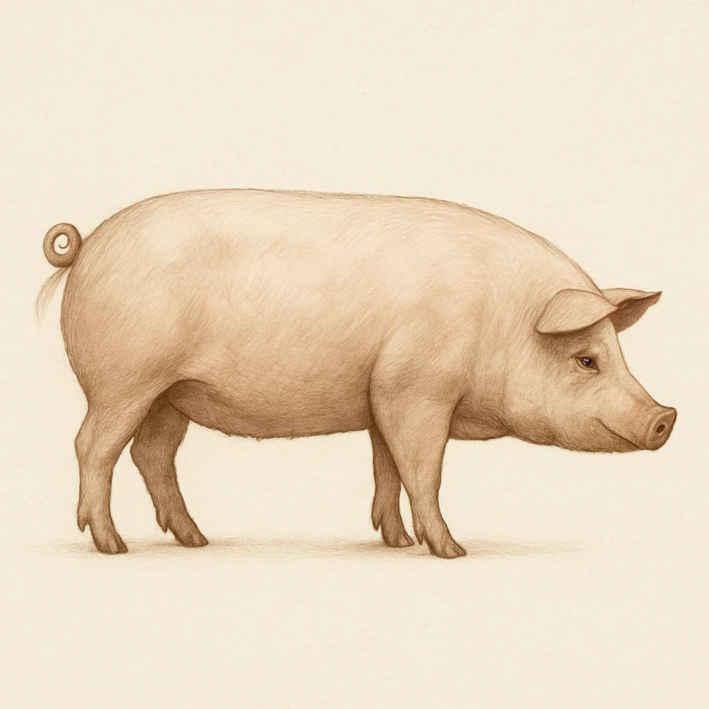 side view of a pig, realistic style, academic color palette, suitable for an animal studies app icon, clean and simple, minimal background emoji
