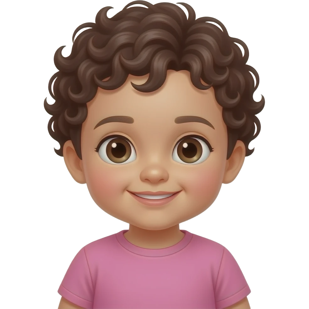baby boy in dark brown curly hairs in pink clothes emoji