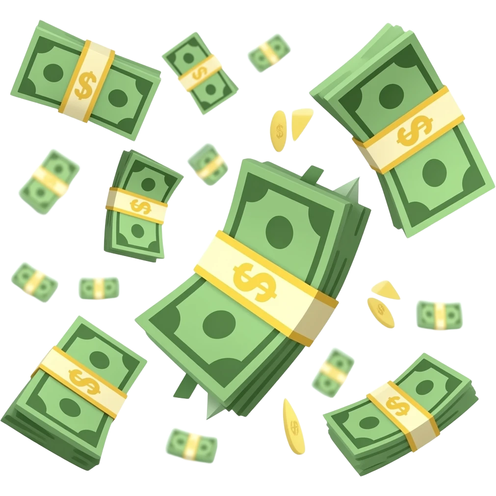 Деньги, много денег пачками разлетаются emoji