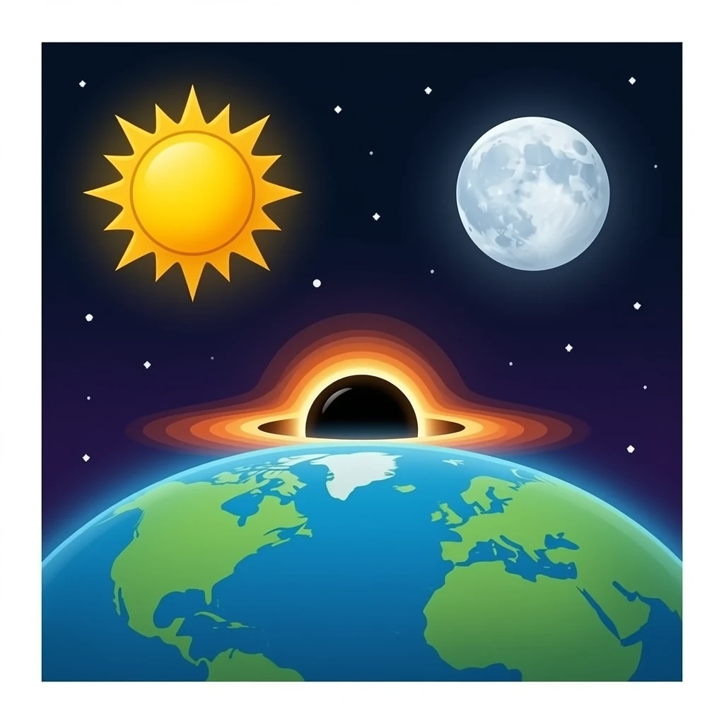 The sun  and earth and moon with a black hole emoji