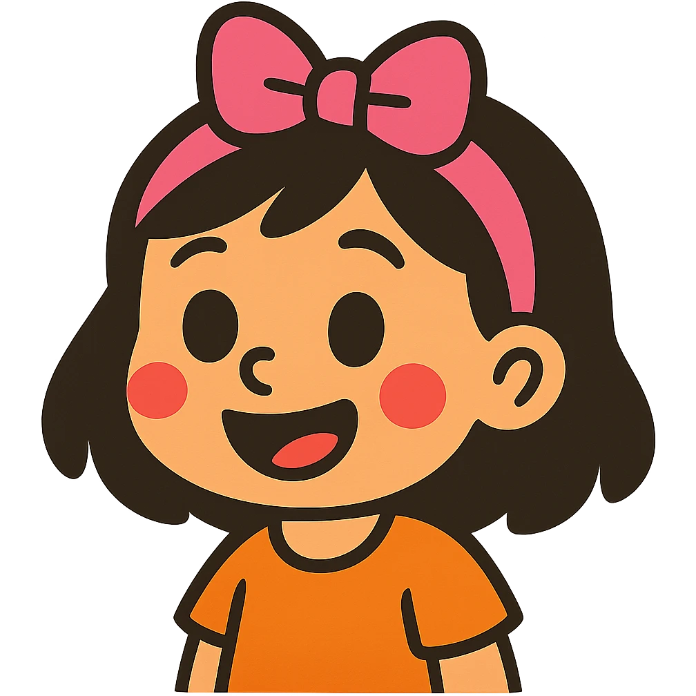 cute little girl with big pink headband on head, colorful toon style, childlike features emoji