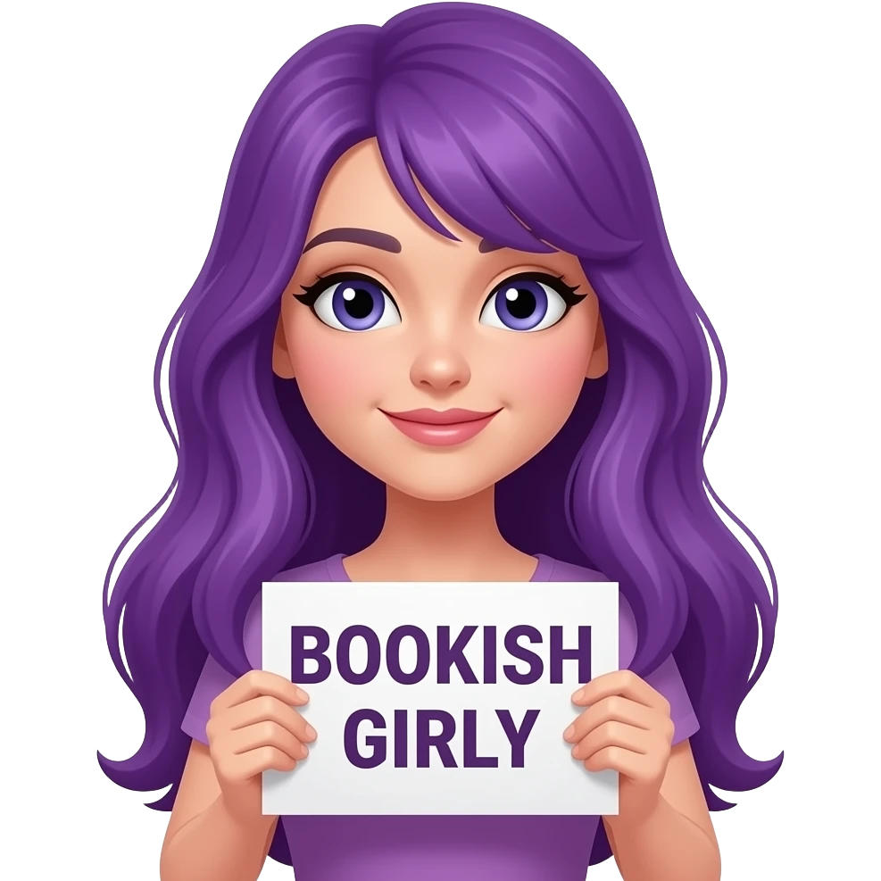 sexy girl with long purple hair holding a BOOKISH GIRLY sign emoji