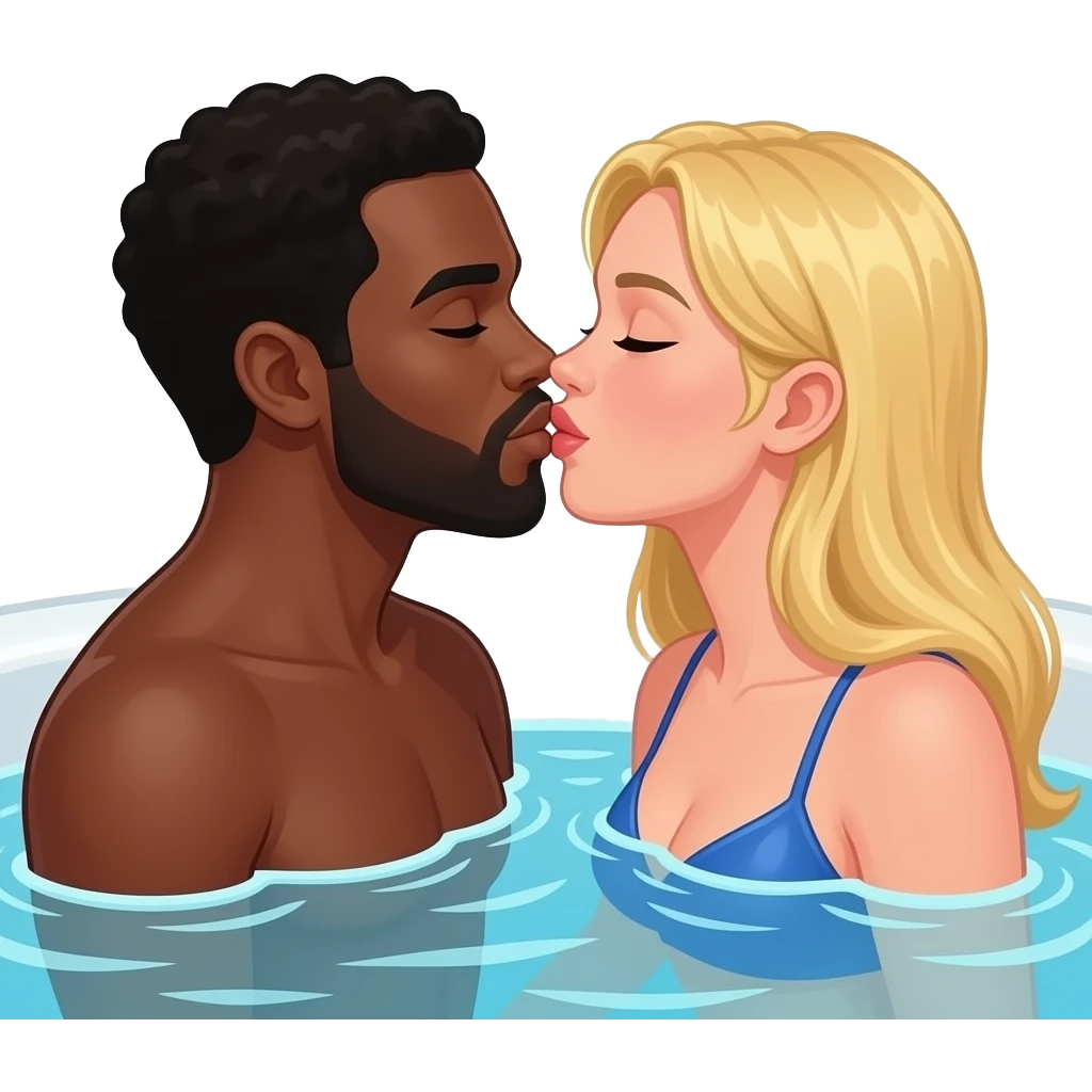 Blonde woman kissing black man in hot tub emoji