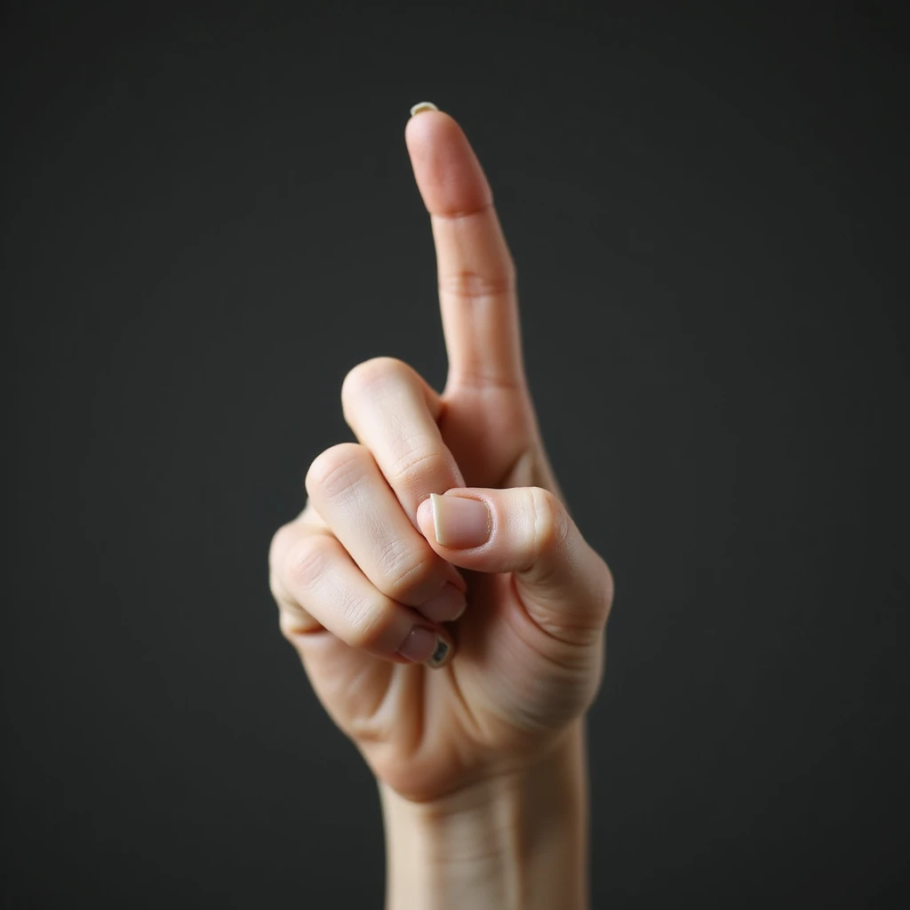 photorealistic lady's index finger pointing up, feminine hand, medium skin, no background emoji