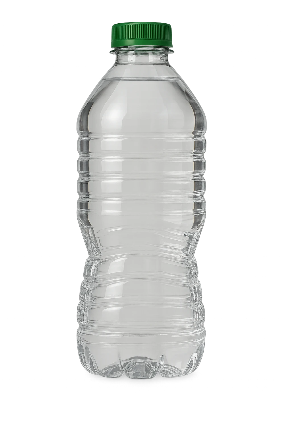 a simple clear water bottle with a green cap, no label, similar to Poland Spring, transparent emoji