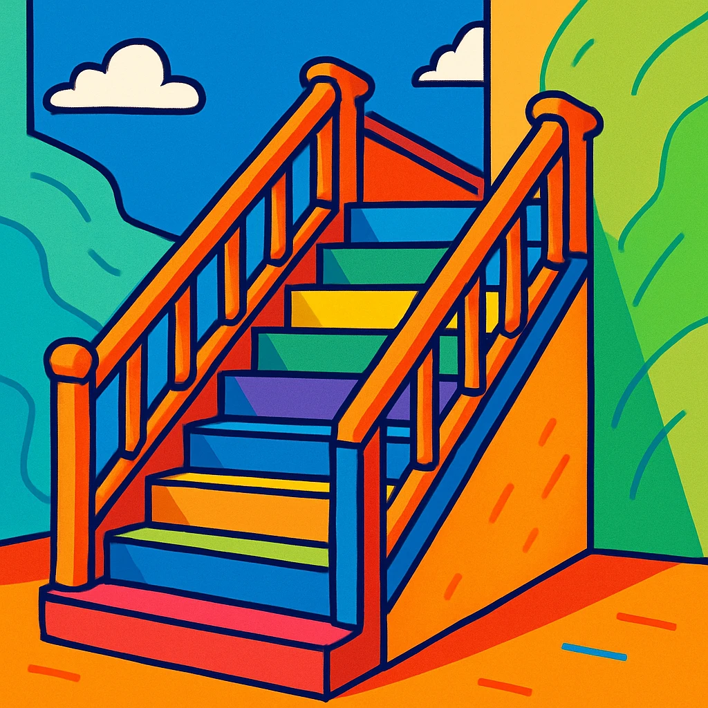 stairs, vibrant toon style, colorful, lively, cartoonish emoji