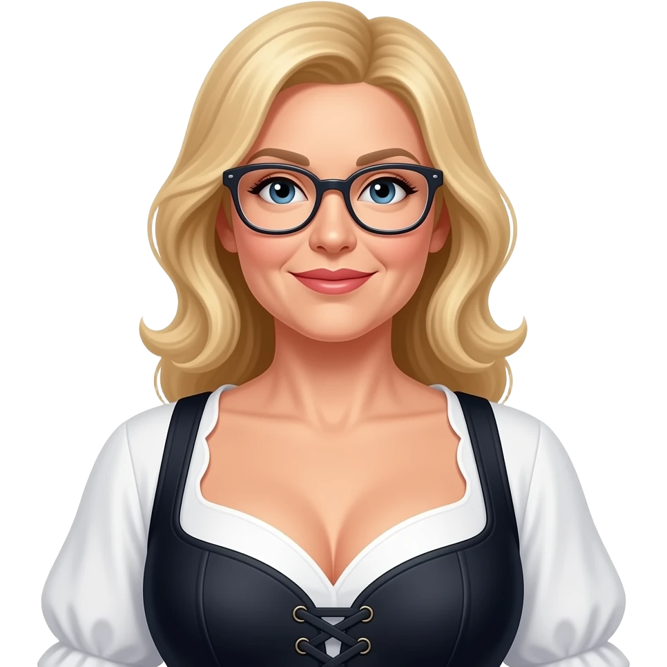 Sexy blonde lady, early 50s buxom, blond hair glasses wearing a basque emoji