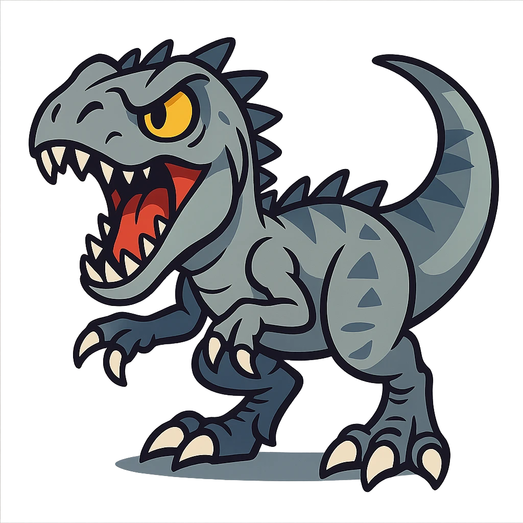 cartoon style Indominus rex, fierce dinosaur, expressive face, dynamic pose emoji