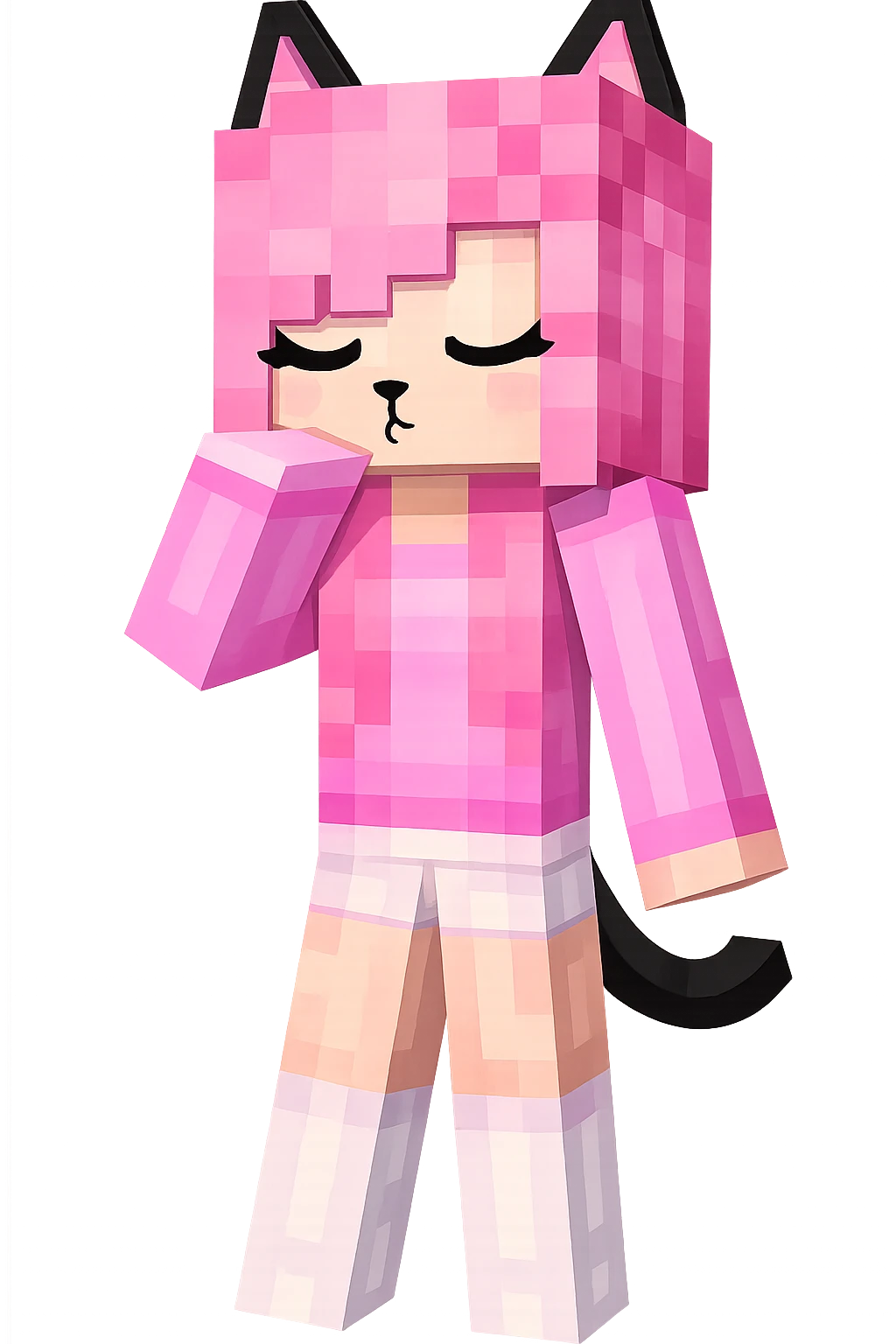 Extract the pink-haired cat girl as a separate image on a transparent background, preserving the original Minecraft cartoon style and appearance. emoji