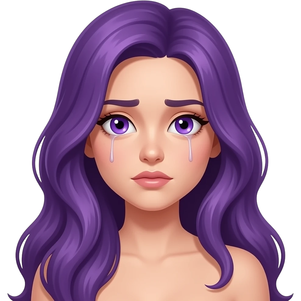 sexy girl with long purple hair and purple eyes is hurt emoji