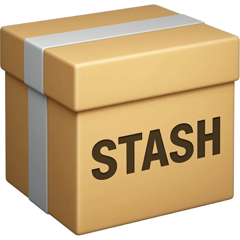 a box with a large inscription on the box saying "STASH" emoji