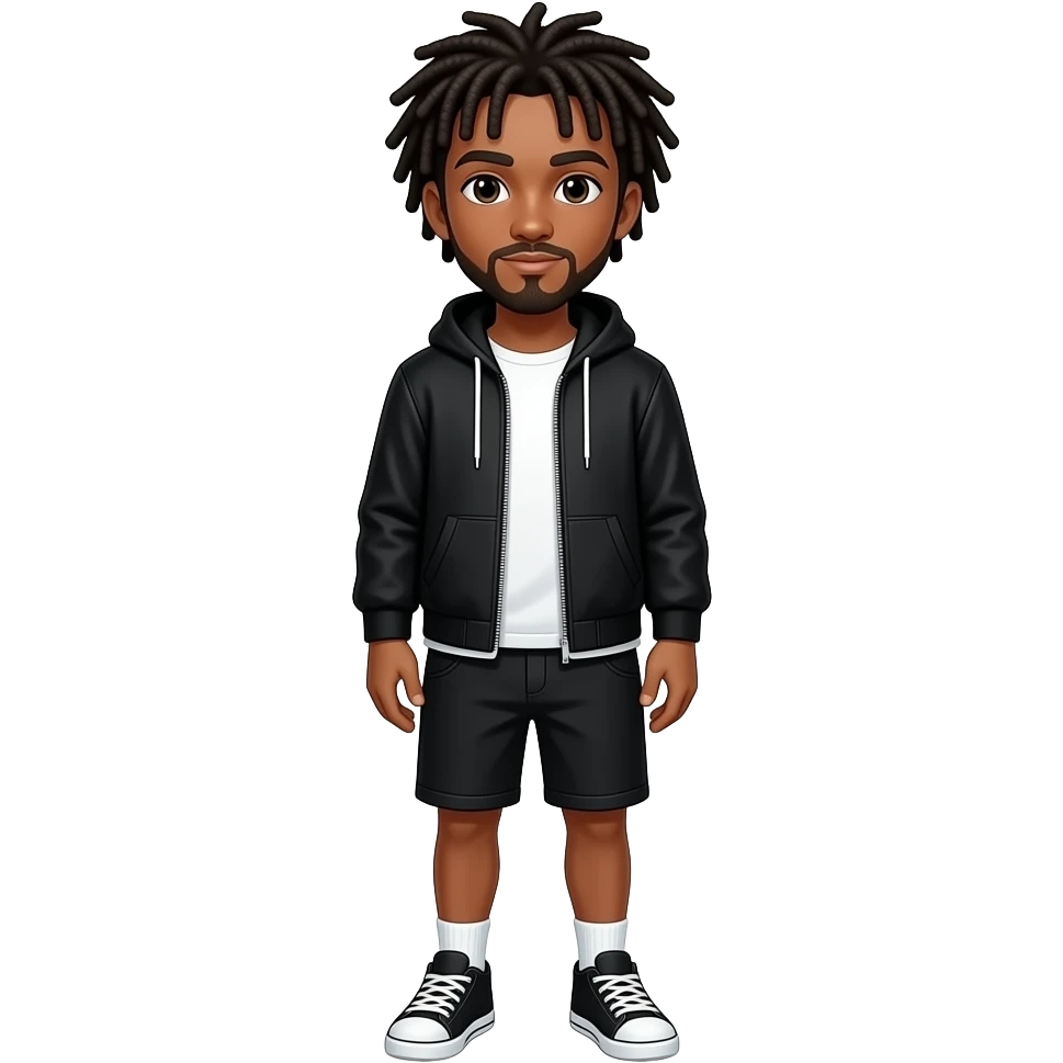 A tall black teenager boy with dreads and half beard whole body with black and white cloths emoji