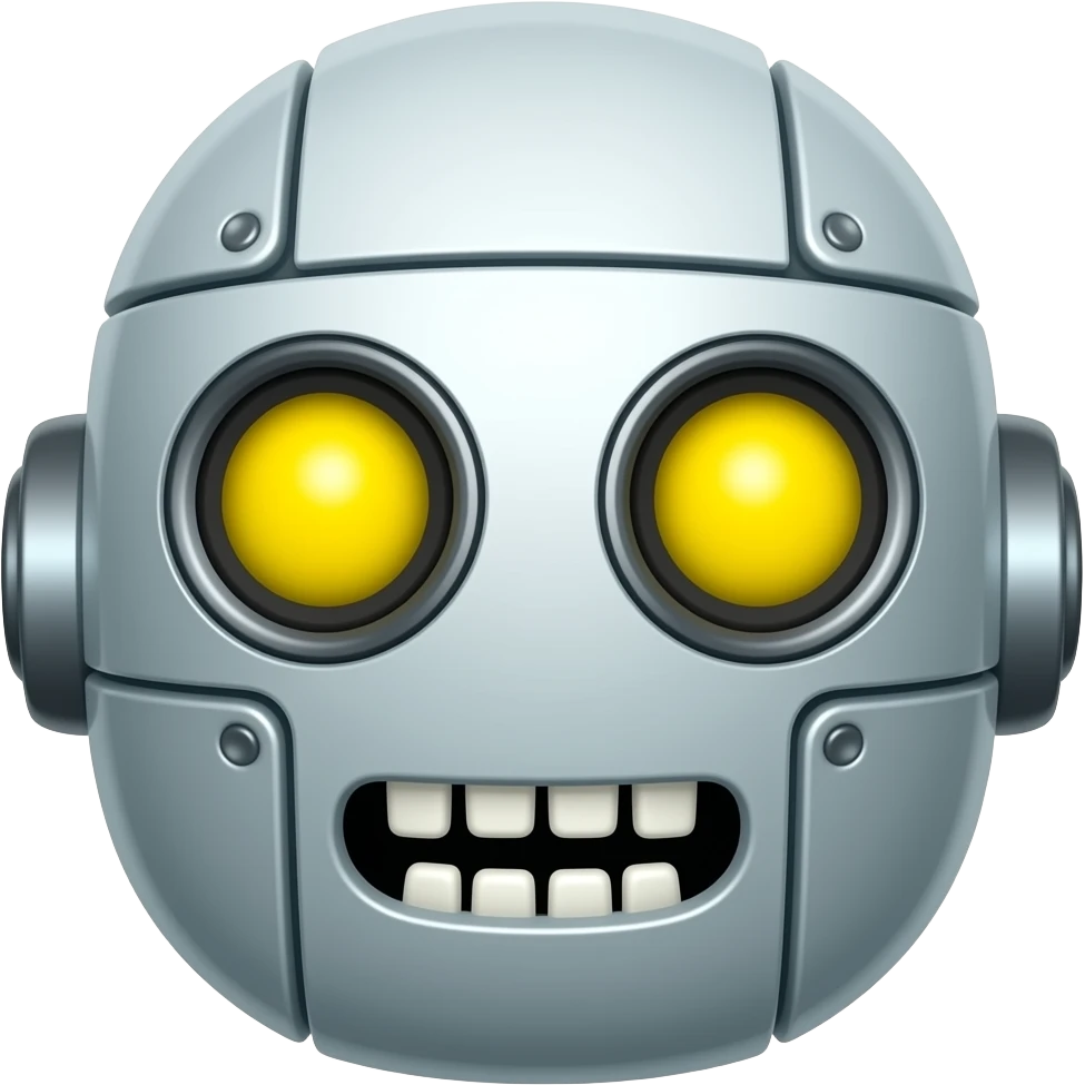 Un robot con ojos amarillos con una boca i unos dientes emoji