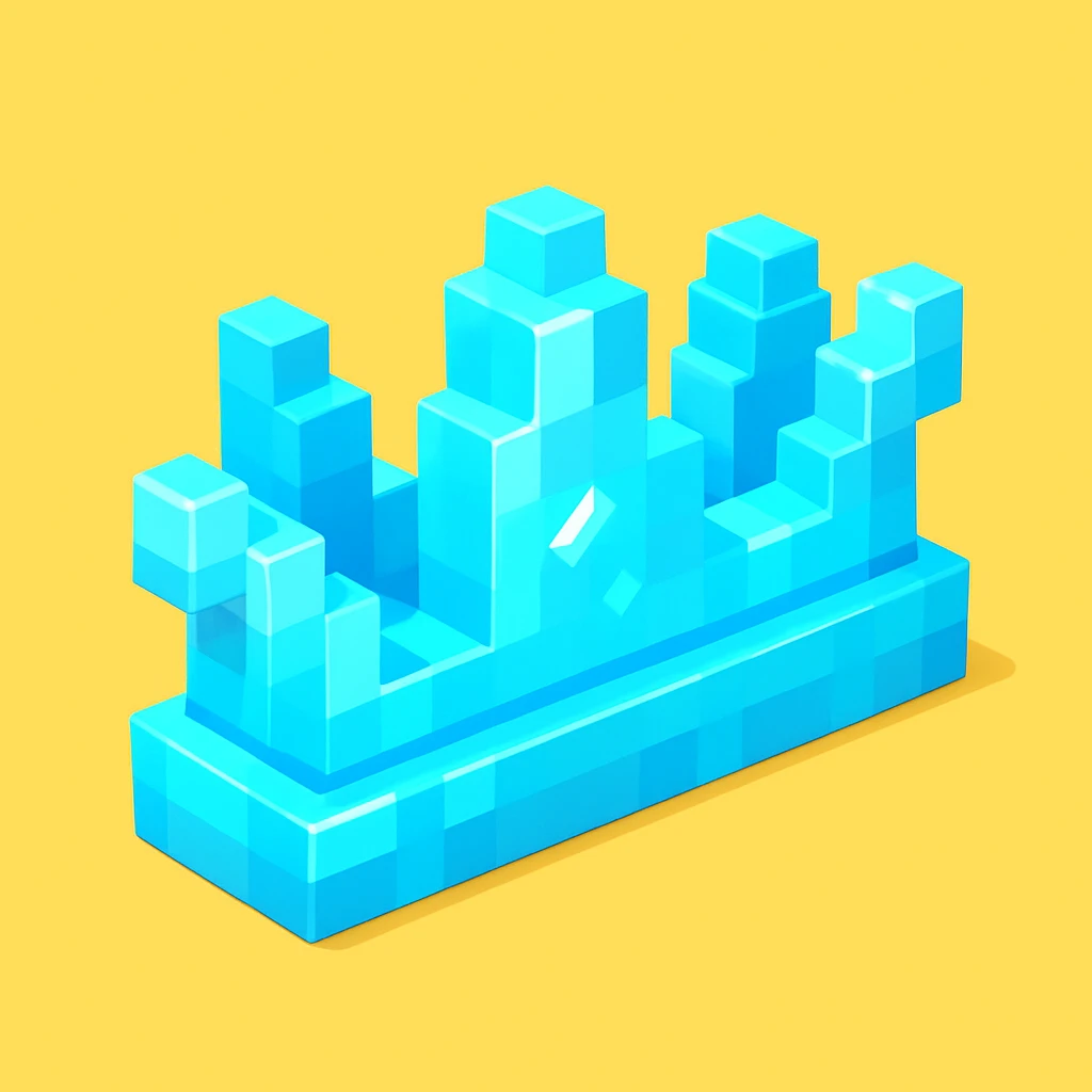a small but long crown made of ice, blocky 3D cartoon style, Roblox-inspired, playful and shiny emoji