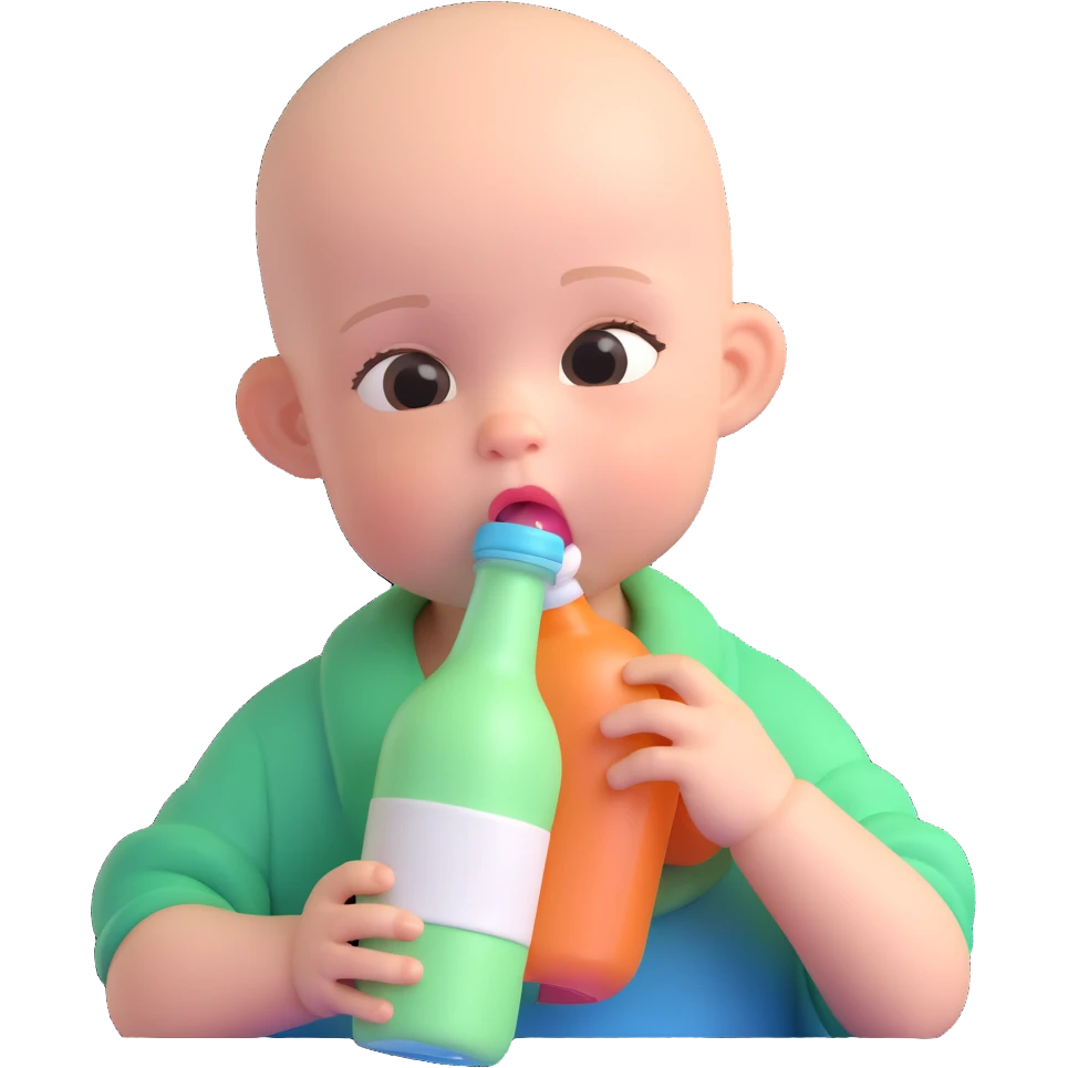 baby with a bald head and a bottle in mouth emoji