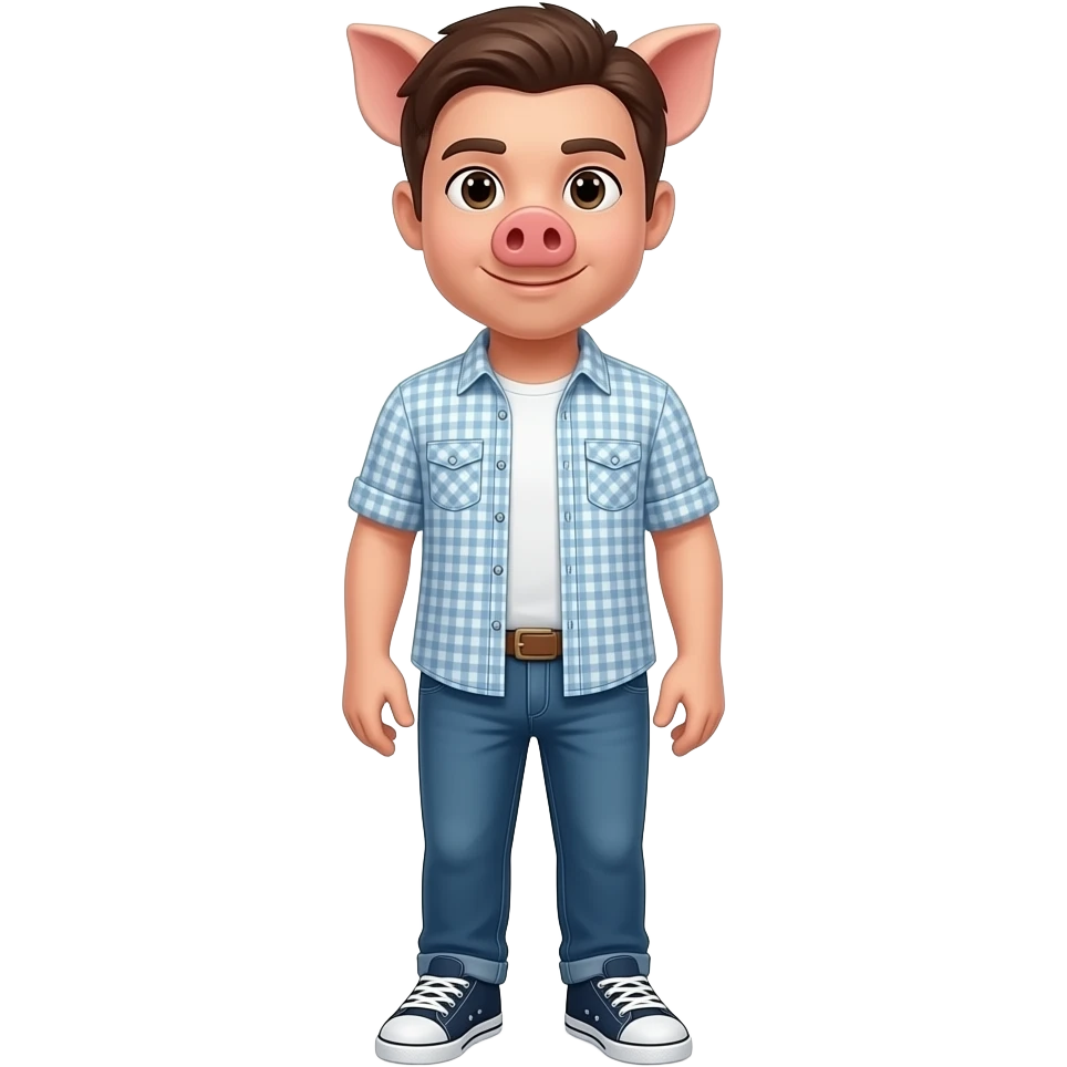 25 year old  male pig stand straight wear shirt and jeans sneakers emoji