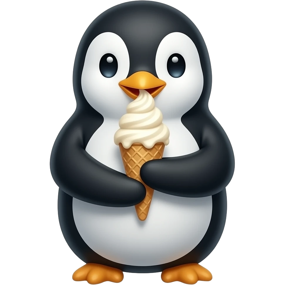 cute penguin with half body close up eating ice cream red scope emoji