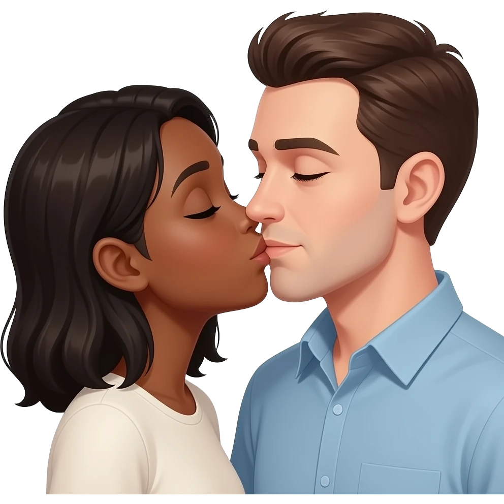 A really really black girl kissing a really pale guy emoji