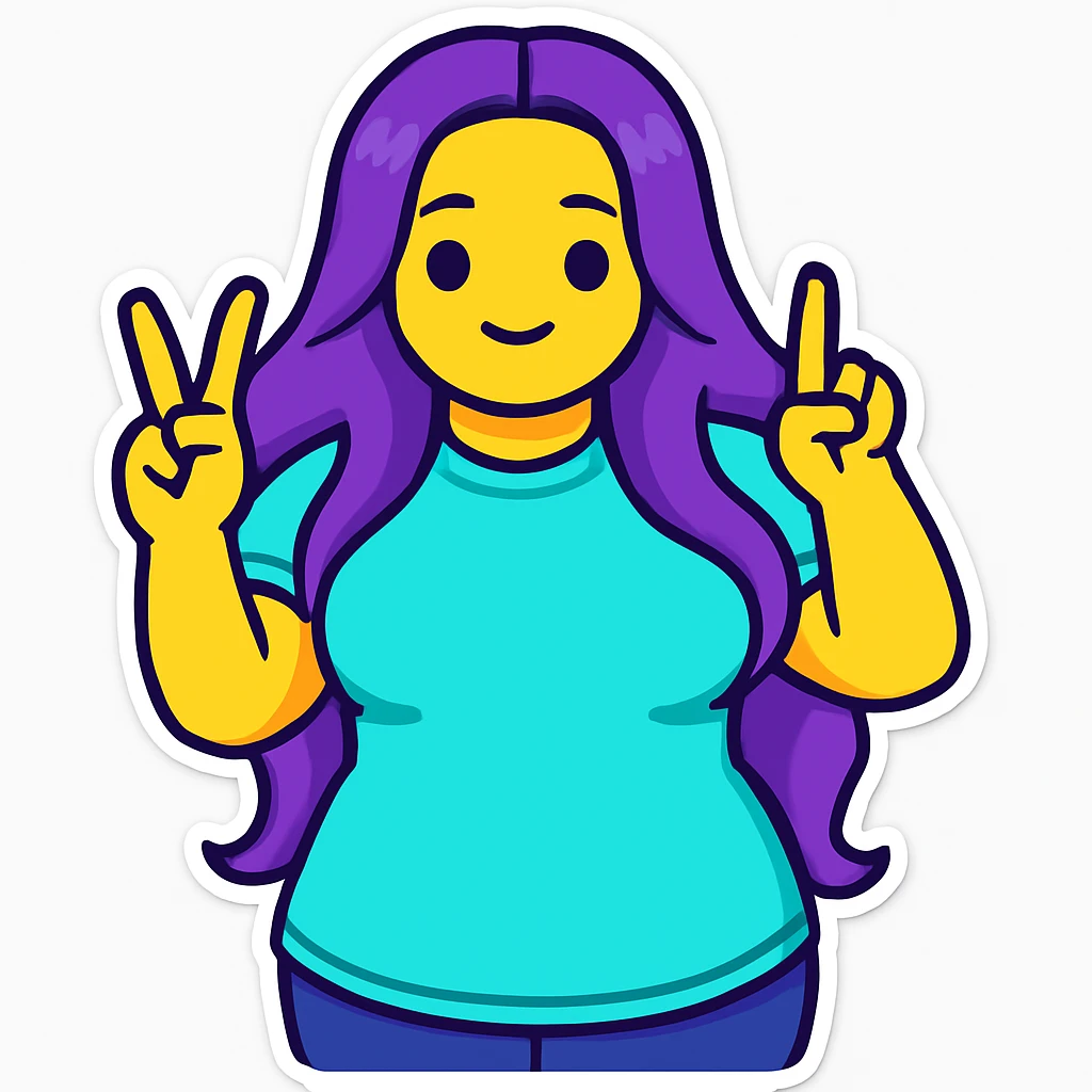 Change hair color to purple, keep everything else the same, in sticker style. emoji
