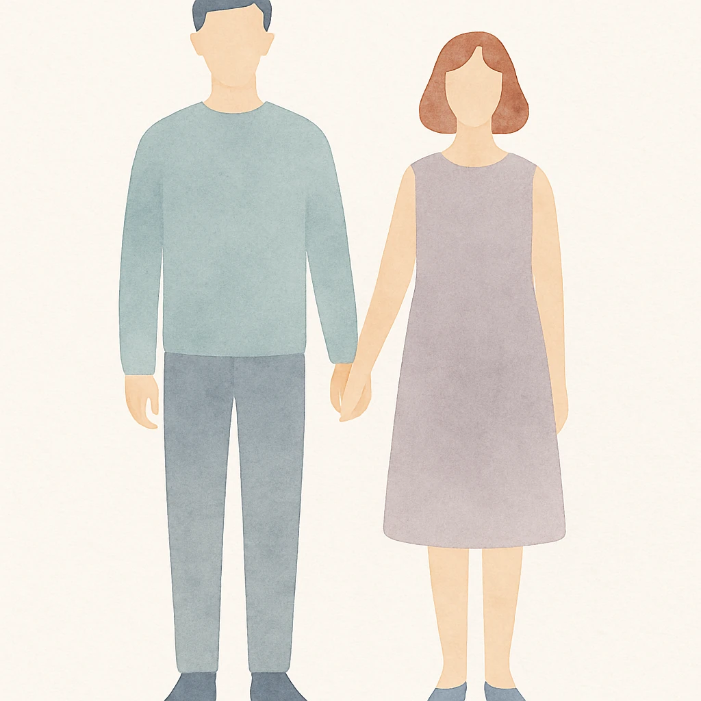 a couple holding hands and standing straight, soft watercolor style emoji