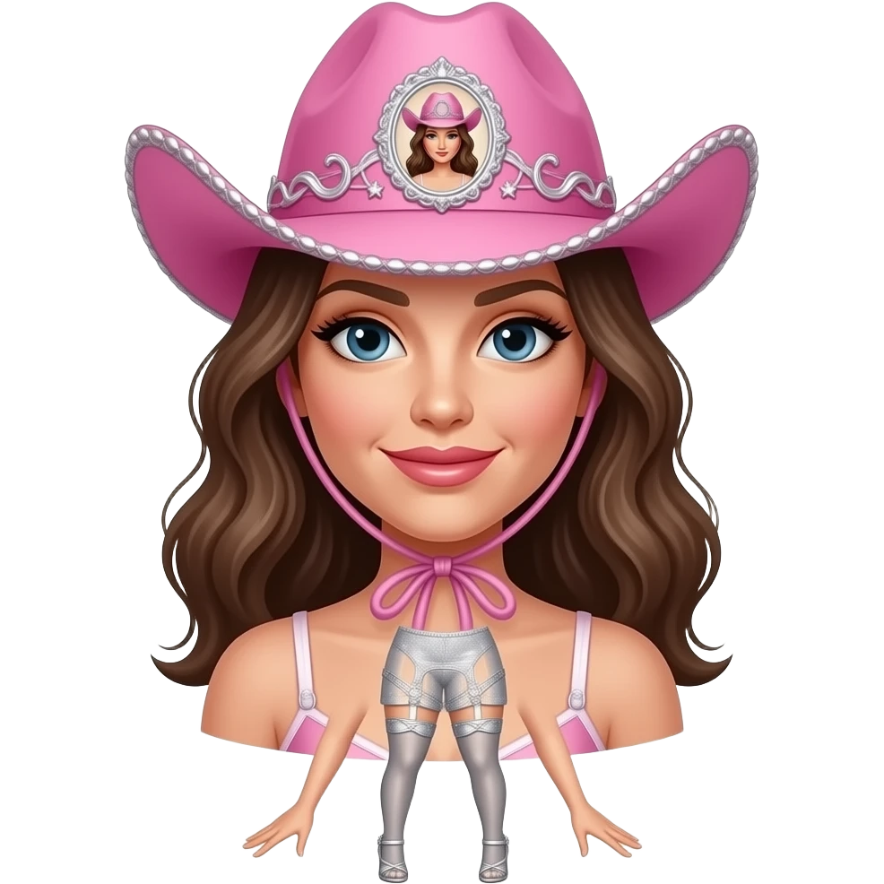 Silver glitter high heels -hold up thigh high stockings female- pink cowboy hat emoji